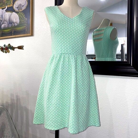 Xhilaration Women's Green & White Sleeveless Flared Mini Dress Medium - Picture 1 of 10